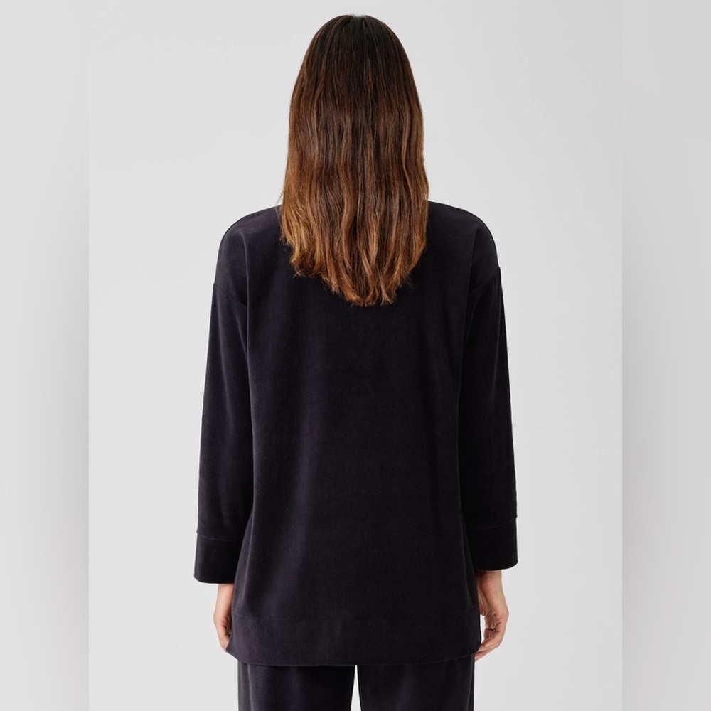 Eileen Fisher Cotton Velour Crew Neck Long Top Boxy Fit Thigh Length Size Med M - Picture 3 of 11